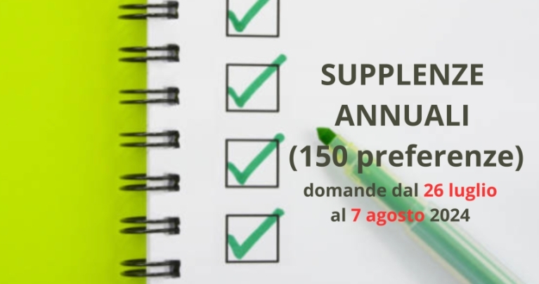 DOMANDE DI SUPPLENZA DAL 26 LUGLIO h 9,00 AL 7 AGOSTO h 14,00